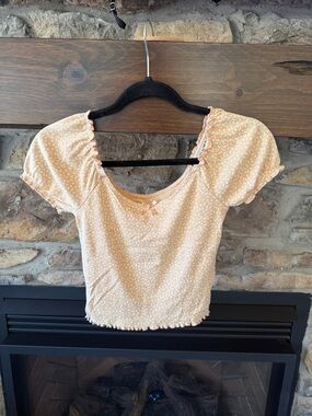 American Eagle Outfitters tan Sleeve Smocked Crop Top